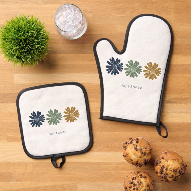 Happiness Daisies Oven Mitt & Pot Holder Set (Top Down)