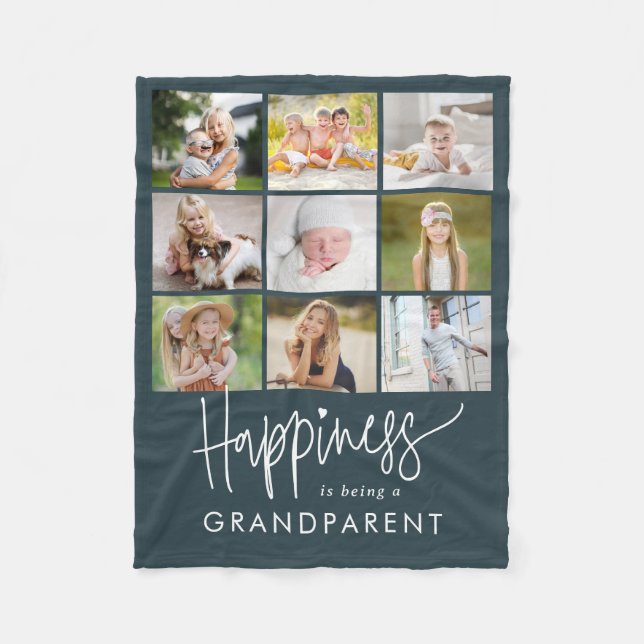 Happiness Editable Colour Photo Collage Blanket (Front)