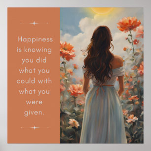 Happiness Girl with Flowers Inspirational Poster