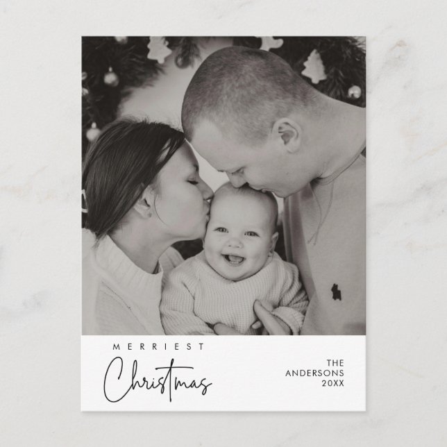 Happiness Greeting Merriest Christmas Family Photo Postcard (Front)