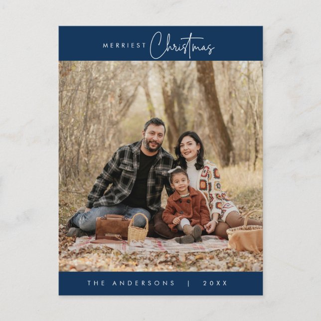 Happiness Greeting Merriest Christmas Family Photo Postcard (Front)