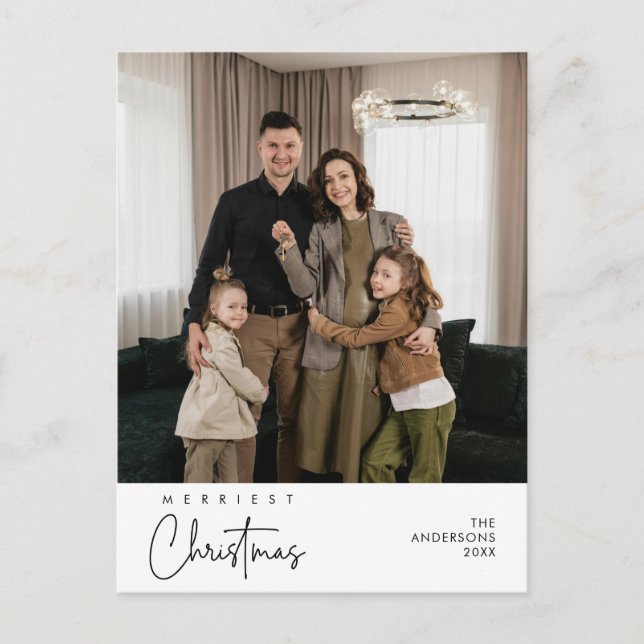 Happiness Greeting Merriest Christmas Family Photo Postcard (Front)