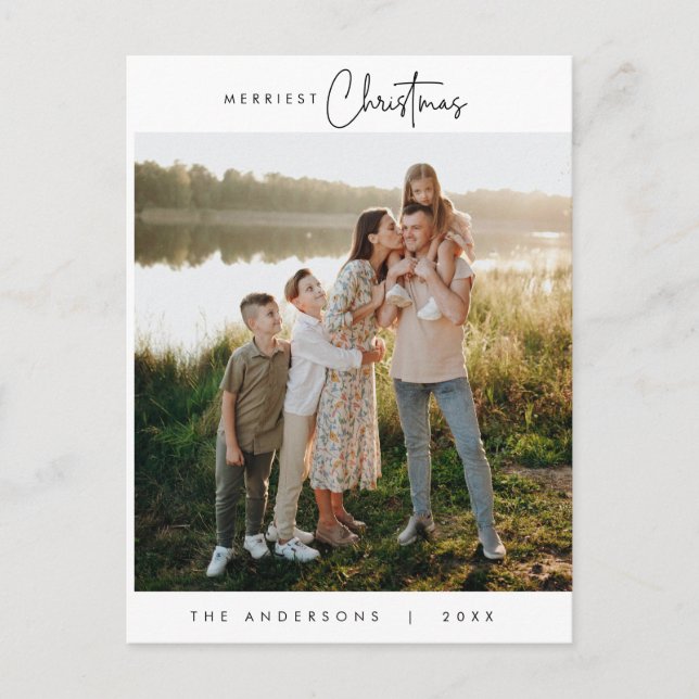 Happiness Greeting Merriest Christmas Family Photo Postcard (Front)