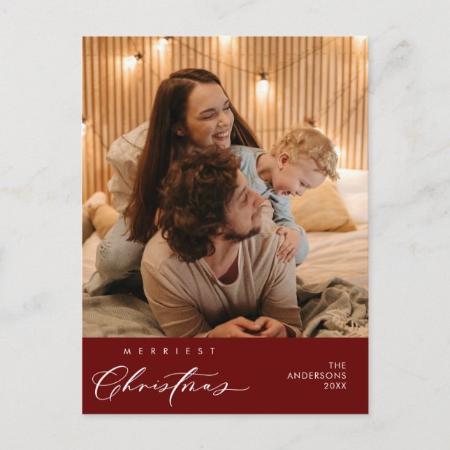 Happiness Greeting Merriest Christmas Family Photo Postcard (Front)