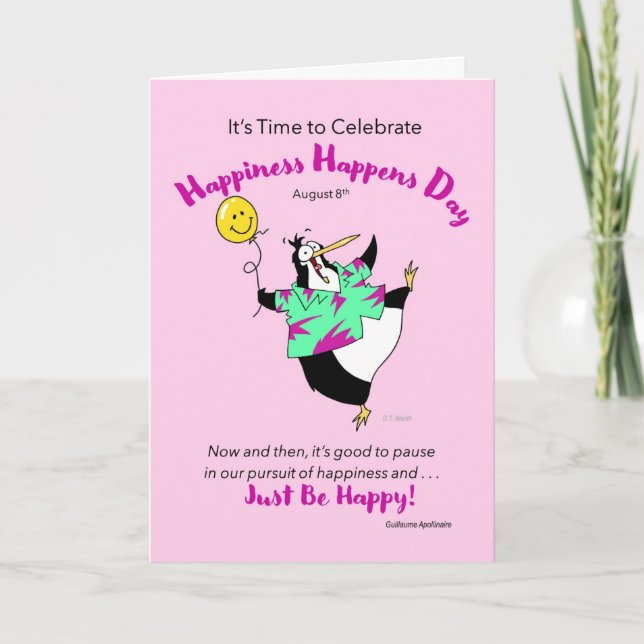 Happiness Happens Day August 8th with Smiley Face  Holiday Card (Front)