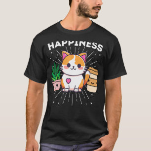 Happiness I Love Cats Plants Coffee Funny T-Shirt
