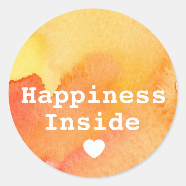 Happiness Inside Heart Orange Positive Words Classic Round Sticker (Front)