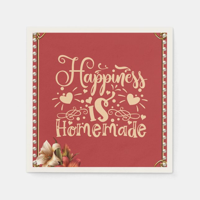 Happiness inspirational Quote Elegant Pearl Border Napkin (Front)
