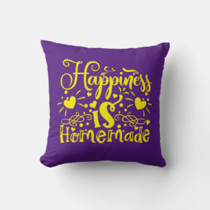 Happiness inspirational Quote Purple Yellow Cushion
