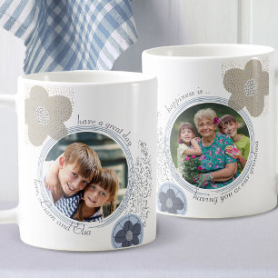 Happiness is ..  2 Photo Blue Grey Pop Art Flower Coffee Mug