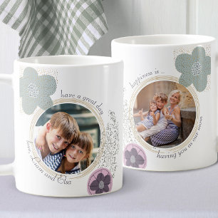 Happiness is ..  2 Photo Pink Green Pop Art Flower Coffee Mug