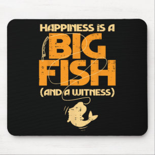Happiness Is A Big Fish Witness Funny Fishing Men Mouse Mat