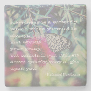 Happiness is a Butterfly - Inspiring Quote Stone Coaster