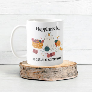 Happiness is a CAT and some WOOL  Knitting Cat Mug