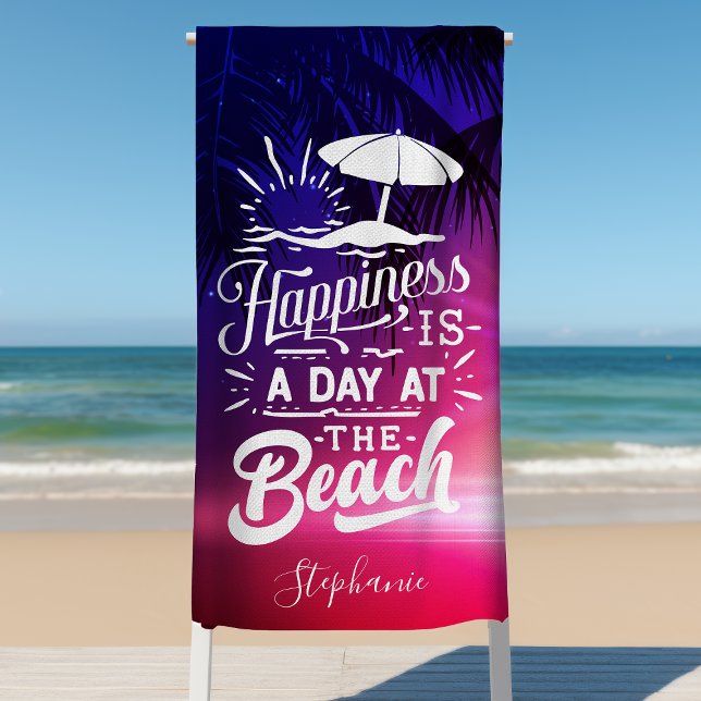 Happiness Is a Day At The Beach Personalised Towel (Creator Uploaded)