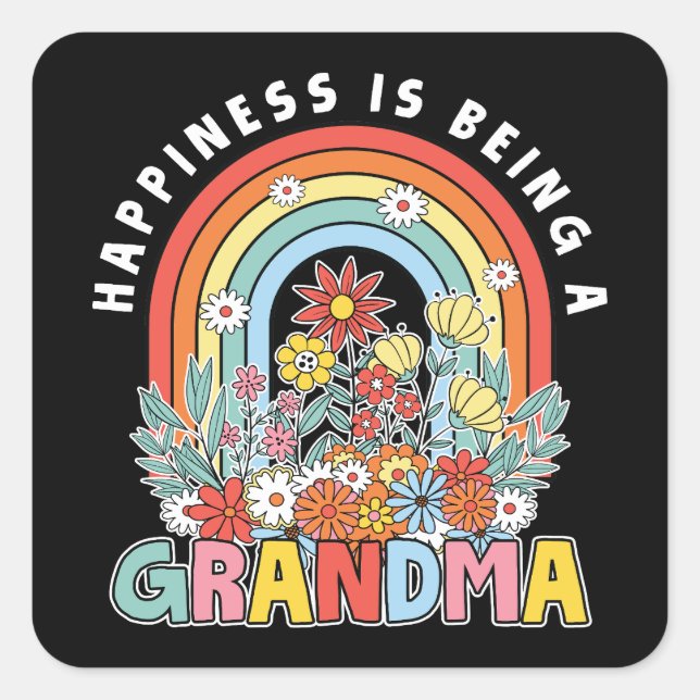 Happiness Is A Floral Grandma Square Sticker (Front)