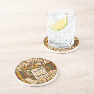 Happiness Is A Full Bookshelf Coaster