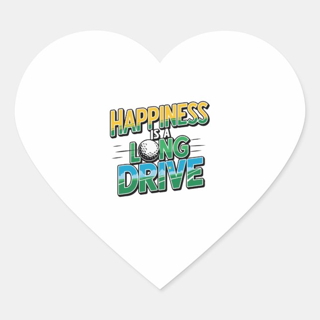 Happiness is a Long Drive, Golf Heart Sticker (Front)