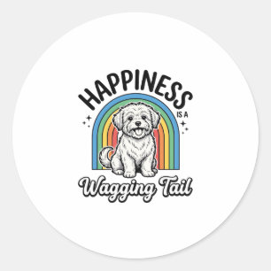 Happiness Is a Wagging Tail Dog Lover Design_1 Classic Round Sticker