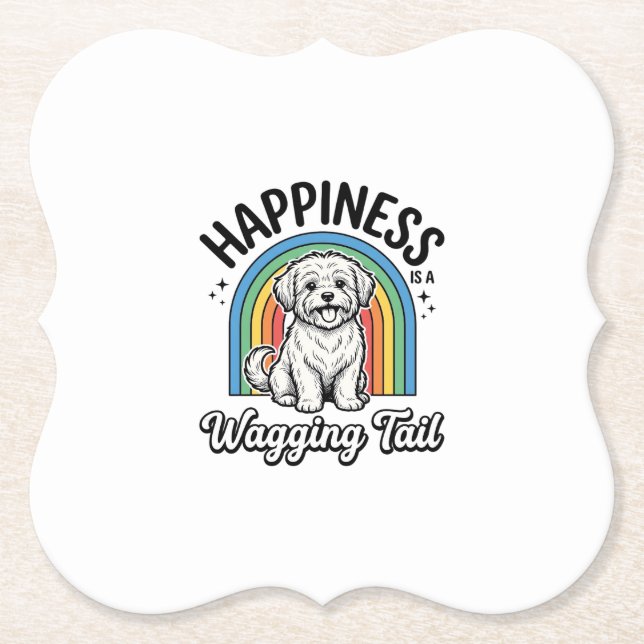 Happiness Is a Wagging Tail Dog Lover Design_1 Paper Coaster (Front)
