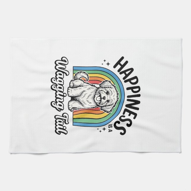 Happiness Is a Wagging Tail Dog Lover Design_1 Tea Towel (Horizontal)