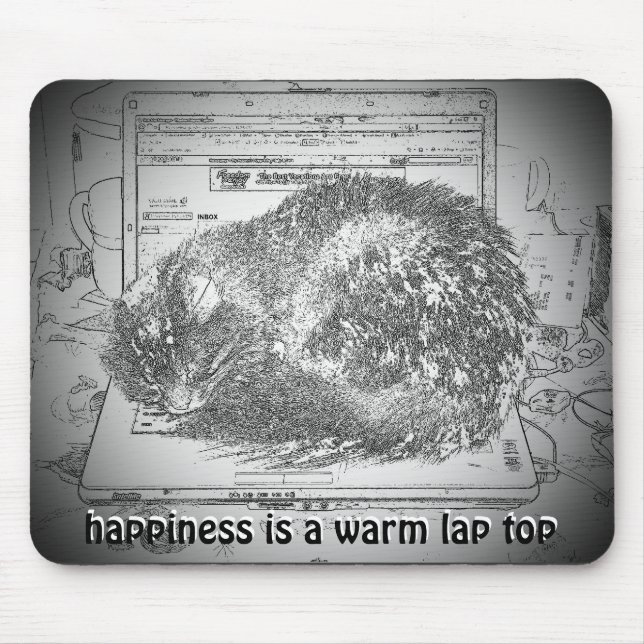 Happiness is a warm lap top Meme Mouse Mat (Front)