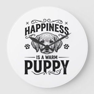 Happiness Is A Warm Puppy Vintage Dog Shirt Design Large Clock