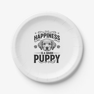 Happiness Is A Warm Puppy Vintage Dog Shirt Design Paper Plate