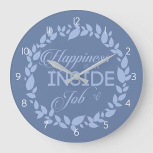 Happiness Is An Inside Job Blue Wreath Large Clock
