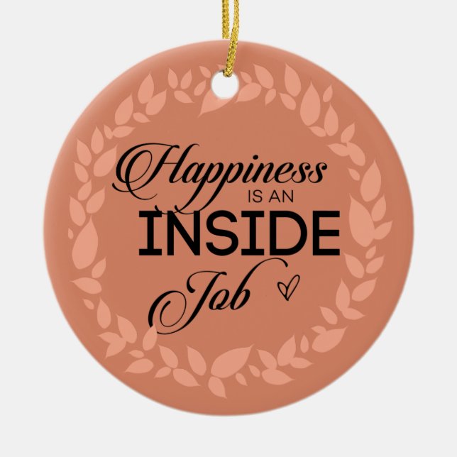 Happiness Is An Inside Job Blush Wreath Ceramic Tree Decoration (Front)