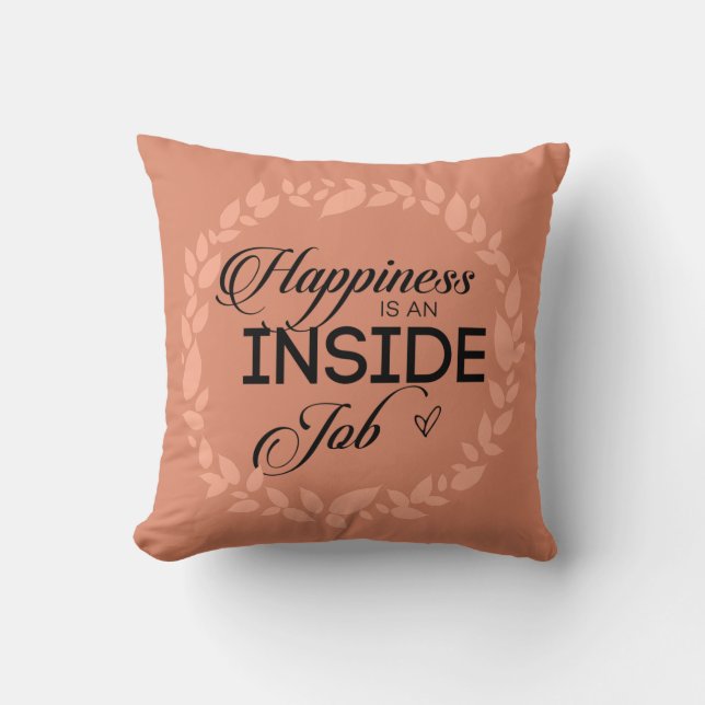 Happiness Is An Inside Job Blush Wreath Cushion (Front)
