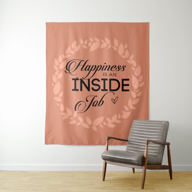 Happiness Is An Inside Job Blush Wreath Tapestry (In Situ)