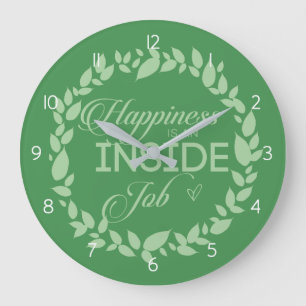 Happiness Is An Inside Job Green Wreath  Large Clo Clock