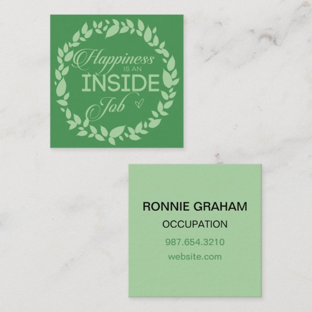 Happiness Is An Inside Job Green Wreath Square Bus Square Business Card (Front/Back)