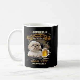Happiness is an old man with a beer and a shih tzu coffee mug