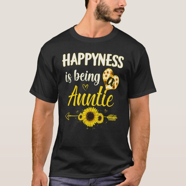 Happiness Is Being A Auntie Sunflower Grandma Moth T-Shirt (Front)