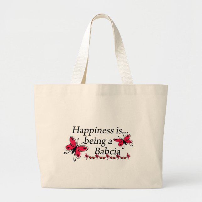 Happiness Is Being A Babcia BUTTERFLY Large Tote Bag (Front)