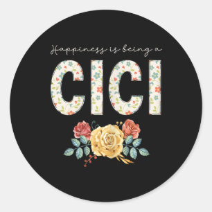 Happiness Is Being A Cici Floral Flower Grandma Classic Round Sticker