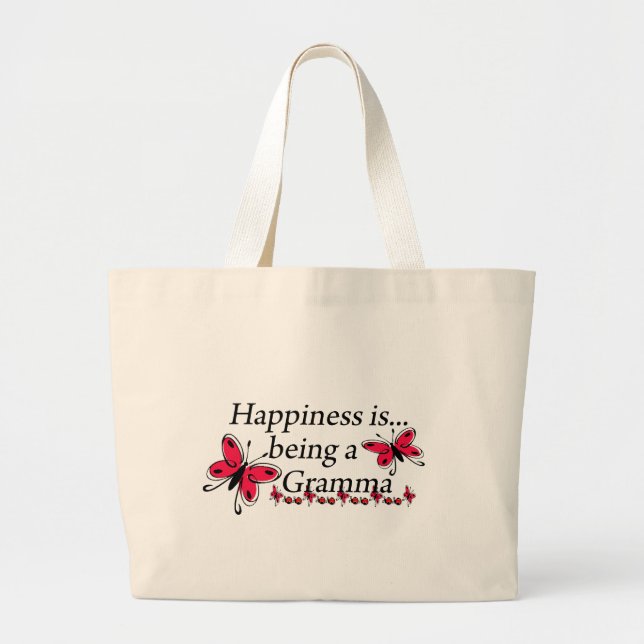 Happiness Is Being A Gramma BUTTERFLY Large Tote Bag (Front)