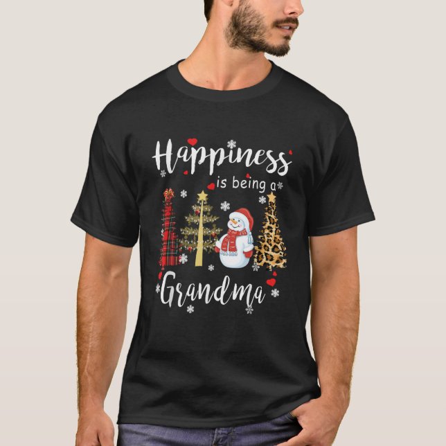 Happiness is being a Grandma Christmas Plaid Tree  T-Shirt (Front)