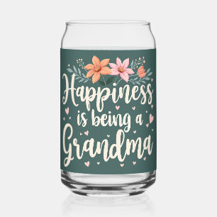 Happiness is Being a Grandma Floral Cottagecore Can Glass