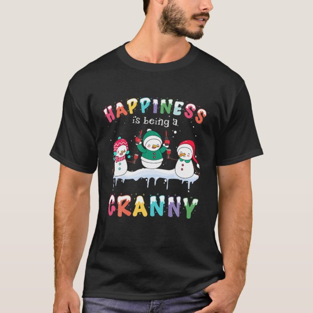 Happiness Is Being A Granny Funny Snowman Wine Chr T-Shirt (Front)