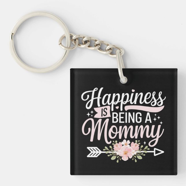 Happiness Is Being A Mummy Floral Mother’s Day Key Ring (Front)