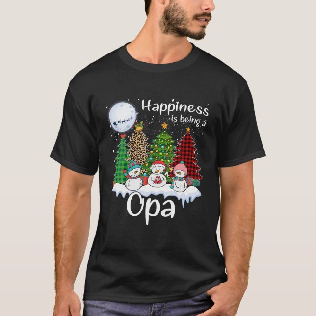 Happiness Is Being A Opa Christmas Tree Leopard Pl T-Shirt (Front)