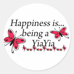 Happiness Is Being A YiaYia BUTTERFLY Classic Round Sticker