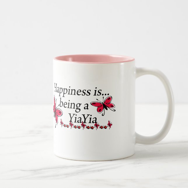 Happiness Is Being A YiaYia BUTTERFLY Two-Tone Coffee Mug (Right)