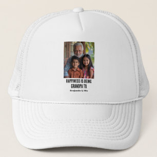 Happiness is Being Grandpa to Name Family Photo Trucker Hat