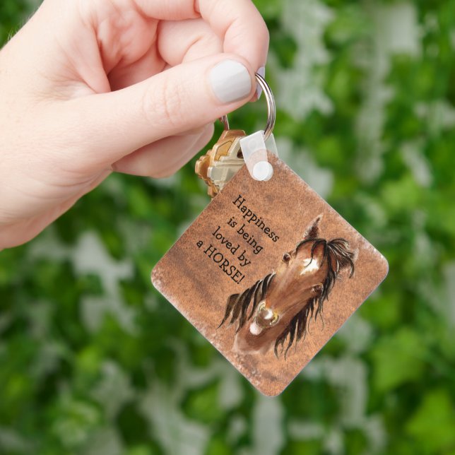 Happiness is being loved by a HORSE Custom Key Ring (Hand)