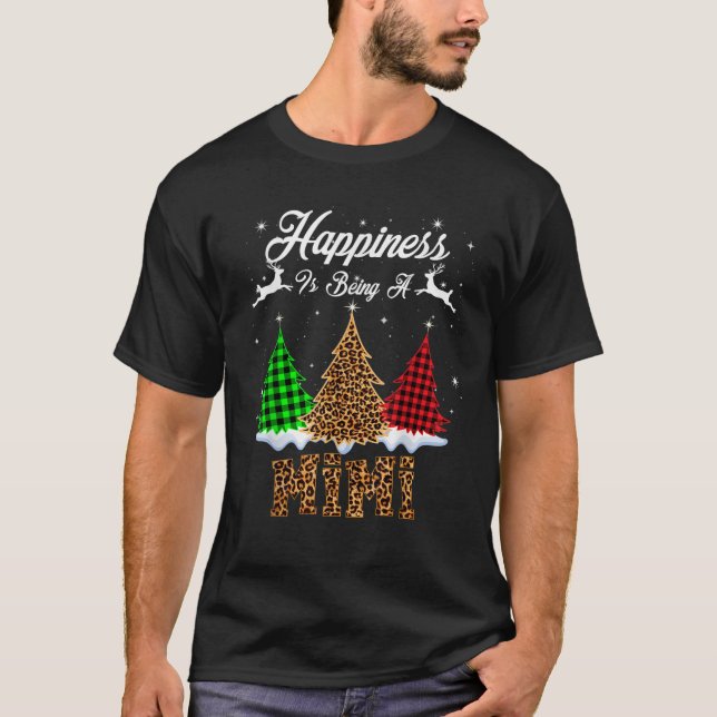 Happiness Is Being Mimi Christmas Tree Leopard Pla T-Shirt (Front)