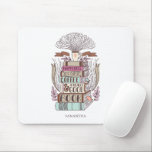 Happiness is Coffee and Books Mouse Mat<br><div class="desc">Personalized design featuring a hand-drawn illustration of a stack of books and a coffee cup. Perfect for coffee lover bookworms.</div>